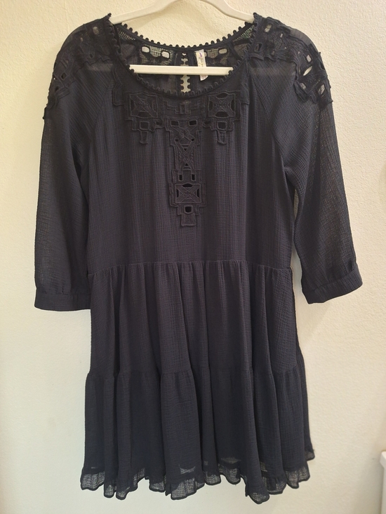 Free People Dresses & Skirts - Free People Sheer Black Whimsogoth Boho Eyelet Embroidered Mini Dress, Small